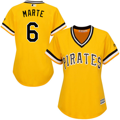 Pirates #6 Starling Marte Gold Alternate Women's Stitched MLB Jersey - Click Image to Close